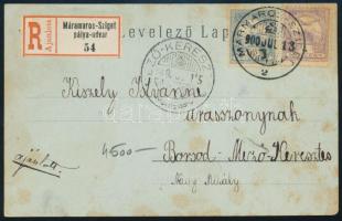 1900 Ajánlott levelezőlap Turul 4f és 25f bérmentesítéssel "MARMAROS-SZIGET" - "MEZŐ-KERESZTES"