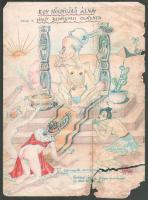 Jelzés nélkül, 6 db rajz: Egy nőgyűlölő álma (erotikus-karikaturisztikus outsider art), 1940. Vegyes technika, papír, sérült, foltos. 33x24 cm