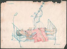 Jelzés nélkül, 6 db rajz: Egy nőgyűlölő álma (erotikus-karikaturisztikus outsider art), 1940. Vegyes...