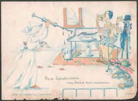 Jelzés nélkül, 6 db rajz: Egy nőgyűlölő álma (erotikus-karikaturisztikus outsider art), 1940. Vegyes...