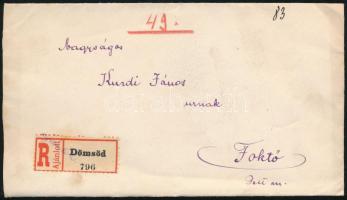 1926 Ajánlott levél Dömsödről vegyes 500K és 32f bérmentesítéssel