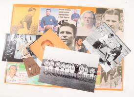 Puskás Ferenc az Aranycsapat legendás labdarúgó játékosának fotói 6 db későbbi nagyítás + egy laminált lap képeivel 43x30 cm