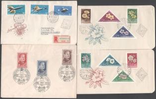 1950-1961 4 db FDC vágott bélyegekkel, nagyrészt sorokkal