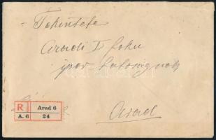 1914 Ajánlott helyi Arad levél 3 db Turul bélyeggel