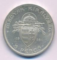 1938. 5P Ag "Szent István" T:AU,XF, kis ph és karc Adamo P8.1