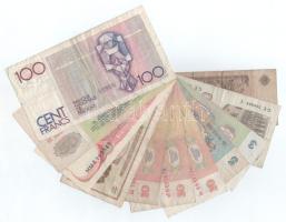 Vegyes, 11db-os külföldi bankjegytétel, közte Indonézia 1984. 100R + Szovjetunió 1961. 50R + Belgium...