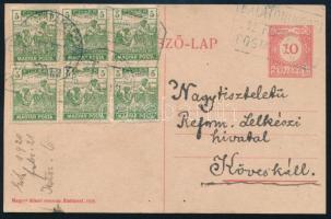 1920 Levelezőlap 6 db bélyeggel és "BALATONUDVARI" postaügynökségi bélyegzéssel