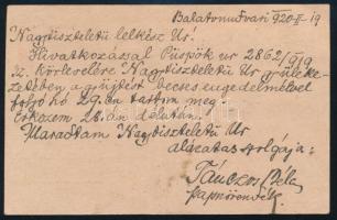 1920 Levelezőlap 6 db bélyeggel és "BALATONUDVARI" postaügynökségi bélyegzéssel