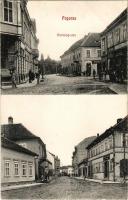 1907 Fogaras, Fagaras; Stertzing utca, gyógyszertár, Balló Mihály, Thierfeld Dávid üzlete és saját kiadása / street view, pharmacy, publisher's shop (hullámos / wavy)