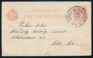 1900 Díjjegyes zárt levelezőlap "GRAZ-BUDAPEST" vasúti mozgóposta bélyegzéssel
