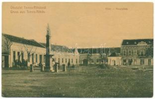 1909 Temesrékas, Temes-Rékás, Recas; Fő tér, Maitinszky Manó és Társa üzlete. Tasch Ferenc kiadása 019. (W.L. ?) / Hauptplatz / main square, shops (EK)