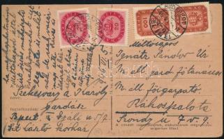 1946 (18. díjszabás) Levelezőlap 4 db bélyeggel Budapestről Rákospalotára