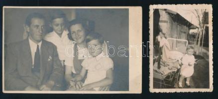 cca 1930-1940 Czeizel Endre (1935-2015) orvos, genetikus gyerekkori fotó, 2 db, 8x13 cm és 8x6 cm