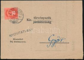 1946 (9. díjszabás) Nyomtatvány 10 ezer P, egy bélyeges bérmentesítéssel "KISVÁRDA" - Győr