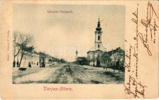 1901 Varjas, Varias; Fő tér, templom. Elszner F. Gyula kiadása / main square, church (EB)