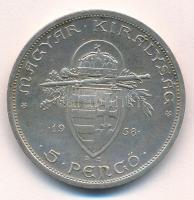 1938. 5P Ag "Szent István" T:AU,XF patina Adamo P8.1