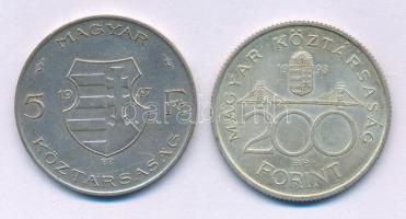 1947. 5Ft Ag "Kossuth" + 1993. 200Ft Ag "MNB" T:VF,XF patina Adamo F8.1, F13