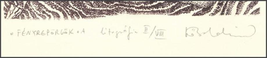 Kő Boldizsár (1969-): Fényrepörgők A, 2002. Litográfia, papír, jelzett, II/VIII számozással. 10x15,5...