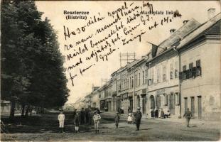 Beszterce, Bistritz, Bistrita; Marktplatz links / Piactér bal oldala, üzletek / market square, shops (EB)