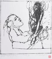 Véssey Gábor (1948-): Gyertyaláng II, 1999. Litográfia, papír, jelzett, próbanyomat 3/3 számozással, 30×30,5 cm