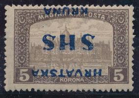 SHS 1918 Parlament 5K fordított felülnyomással.  Certificate: Zrinjscak Signed: Bodor