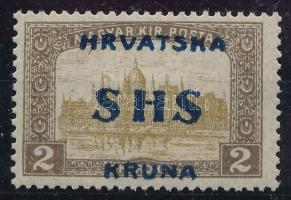 SHS 1918 Parlament 2K eltérő Parlament 10K típusú felülnyomással, Krune helyett Kruna Certificate: Zrinjscak Signed: Bodor