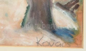 Kovács Sándor (1914-): Színes táj. Vegyes technika, papír. Jelzett. Üvegezett fakeretben. 51×39 cm