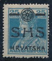 SHS 1918 Károly 25f piros helyett fekete felülnyomással Certificate: Zrinjscak Signed: Bodor