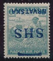 SHS 1918 Arató 6f fordított felülnyomással Certificate: Zrinjscak Signed: Bodor