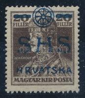 SHS 1918 Károly 20f fekete helyett kék felülnyomással Certificate: Zrinjscak Signed: Bodor