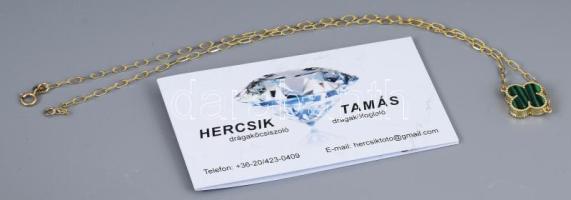 14 K arany nyaklánc malachittal, jelzett, tanúsítvánnyal br 4,9 g. nettó 4,5 g