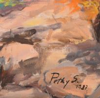 Petky Sándor (1917-2005): Kárpátaljai táj, 1987. Olaj, vászon. Jelezve jobbra lent. Dekoratív, sarka...