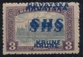 SHS 1918 Parlament 3K kettős felülnyomással Certificate: Zrinjscak Signed: Bodor