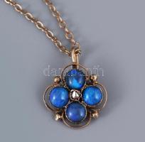 14 K arany nyaklánc medállal ausztrál opál 1ct és gyémánt 0,015 (cabochon, hollandi rózsa csiszolás)...