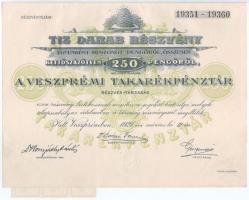 1927 Veszprém 1927. "A Veszprémi Takarékpénztár Részvénytársaság" 10db részvénye egyben, összesen 250P-ről, szárazpecséttel, szelvényekkel T:AU