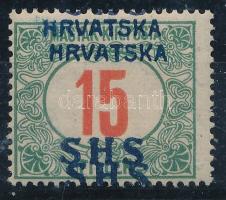 SHS 1918 Portó 15f kettős felülnyomással Certificate: Zrinjscak Signed: Bodor