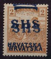 SHS 1918 Arató 2f kettős felülnyomással Certificate: Zrinjscak Signed: Bodor