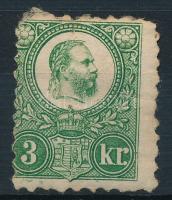 1871 Réznyomat 3kr (27.500) (gumi hiba, rövid fogak / gum disturbance, short perfs.)