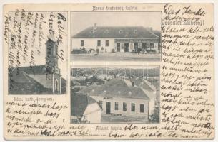 1903 Zsibó, Jibou; Római katolikus templom, Állami iskola, Merza Testvérek üzlete és saját kiadása. Kalmár M. fényképész felvétele után / Catholic church, school, publisher's shop (EK)