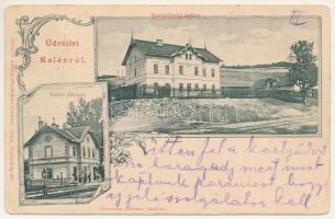 1903 Pusztakalán, Kalán, Calan; Vasútállomás, Igazgatósági épület. Honisch felvétele, Grausam Lőrincz kiadása / railway station, directorate's building. Art Nouveau, floral (gyűrődés / crease)