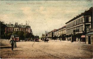 1914 Temesvár, Timisoara; Józsefváros, Bérpalota, Küttl tér, villamos / Iosefin, tenement palace, trams (felületi kopás / worn surface)