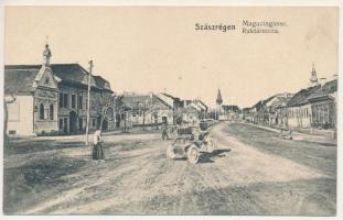 1917 Szászrégen, Sächsisch-Regen, Reghin; Raktár utca, automobil / Magazingasse / street, automobile (lyuk / pinhole)