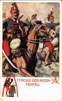 Attacke der Roten Teufel / Magyar huszárok támadása / Hungarian military hussars. Nr. 668. s: K.A. Wilke (EM)
