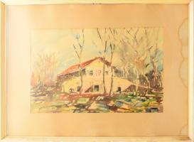 Romhányi Elemér (-): Coburg hercegi pince, Pusztavacs, 1974. Akvarell, papír, jelzett, üvegezett fak...