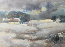Timár József (1940-): Atmoszférikus táj. Olaj, papír, jelezve jobbra lent. Üvegezett fakeretben, 32x43,5 cm