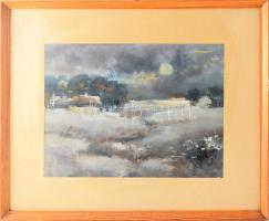 Timár József (1940-): Atmoszférikus táj. Olaj, papír, jelezve jobbra lent. Üvegezett fakeretben, 32x...