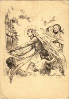 1950 Szent Cecília. Márton Lajos freskó kartonja. A Budapesti Cecília-kórus kiadása, Klösz (Budapest) / Saint Cecilia s: Márton L. + "BOLHÓ POSTAI ÜGYN." (EB)