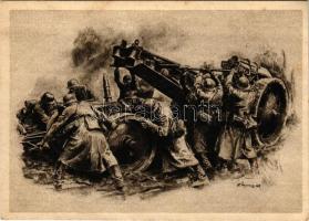 1938 Nehéztüzérség állásba megy / Schwere Artillerie protzt ab / WWII German military, artillery s: Lipus Rudolf + So. Stpl (EK)