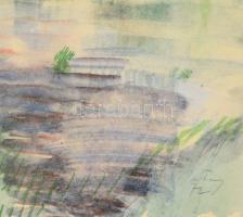 Patay László (1931- 2002): Hortobágy, kilenclyukú híd, 1972. Akvarell, papír, jelzett, üvegezett fak...