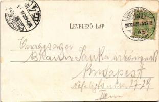 1907 Dunaújváros, Dunapentele, Sztálinváros; Római katolikus templom, Lengyel István üzlete és saját...